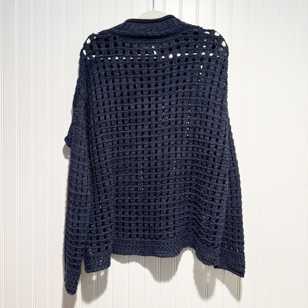 Free People Navy Blue Open Knit Cableknit Sweater Size Medium - Picture 6 of 6